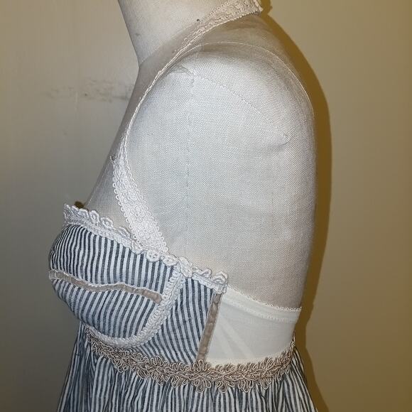 Deborah Lindquist Vintage Y2K Blue & Cream Striped Hemp & Cotton Halter Dress  S - Picture 5 of 12